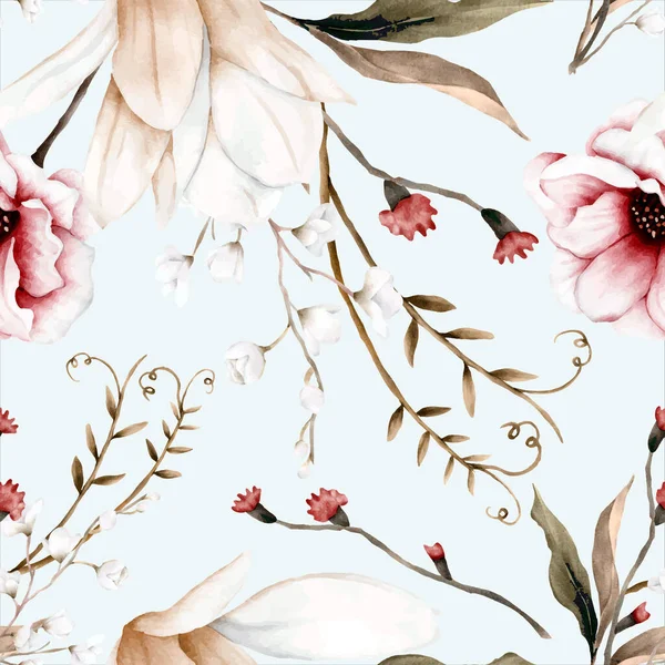 Beautiful Watercolor Elegant Boho Floral Seamless Pattern — Stock Vector