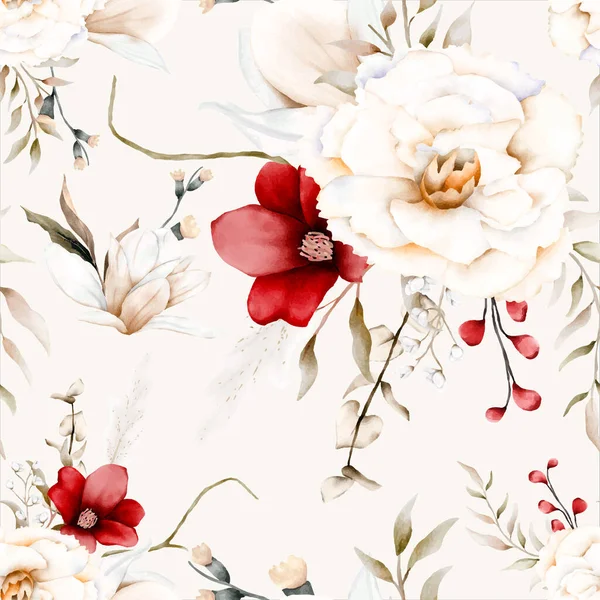Vacker Akvarell Elegant Boho Blommig Sömlös Mönster — Stock vektor