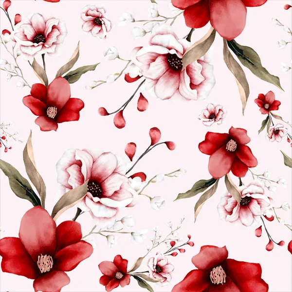 Beautiful Watercolor Elegant Boho Floral Seamless Pattern — Stock Vector