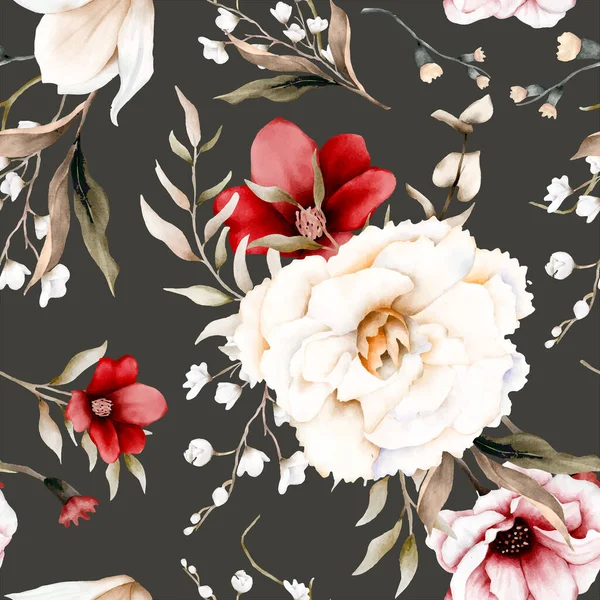 美しい水彩エレガントなBohoの花シームレスなパターン — ストックベクタ
