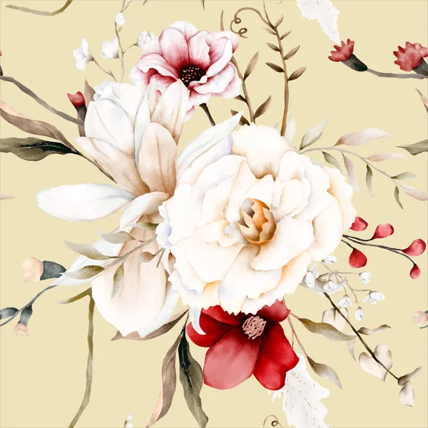 Красивая Акварель Элегантный Boho Цветочный Бесшовный Узор — стоковый вектор