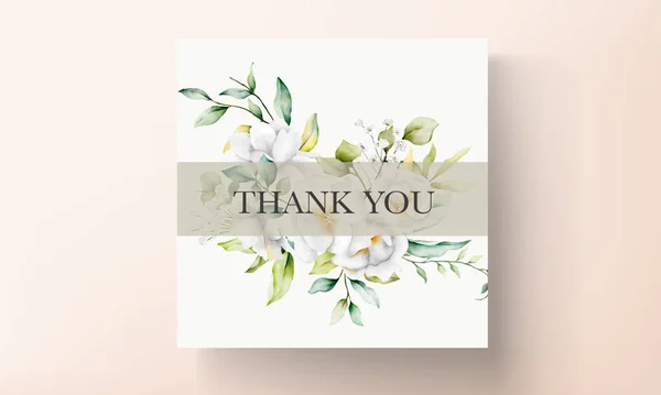 緑の葉と白い花と美しい水彩の結婚式の招待状 — ストックベクタ