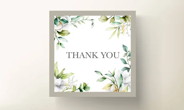 Beautiful Watercolor Wedding Invitation Greenery Leaves White Flower — Stock Vector