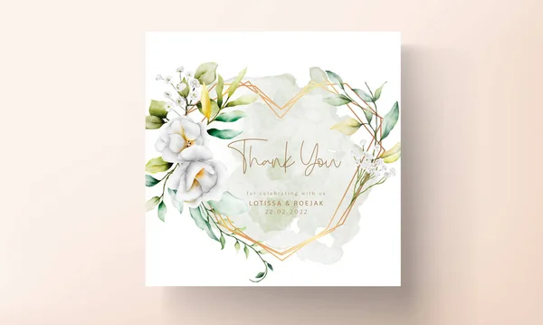 Beautiful Watercolor Wedding Invitation Greenery Leaves White Flower — Stock Vector