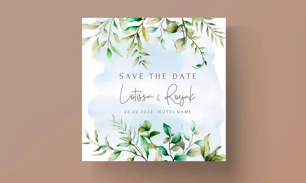 Elegant Greenery Watercolor Leaves Wedding Invitation Card Template — Stock Vector