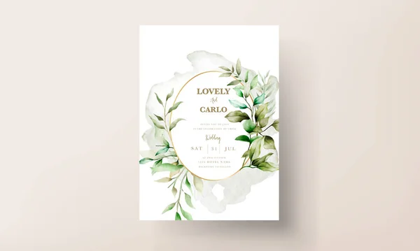 Elegantes Grün Aquarell Blätter Hochzeitseinladungskarte Vorlage — Stockvektor