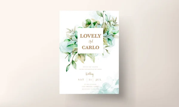 Elegant Watercolor Leaves Invitation Card Set — Stock Vector