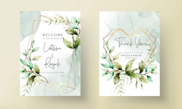 Elegant Watercolor Leaves Invitation Card Set — Stock Vector