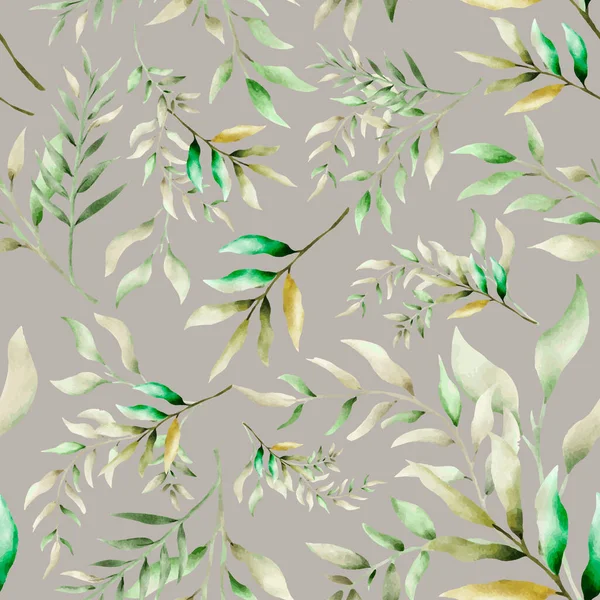 Élégant Motif Floral Sans Couture Avec Des Feuilles Aquarelle Ornement — Image vectorielle