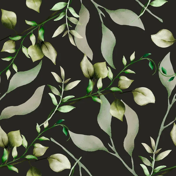 Κομψό Floral Απρόσκοπτη Μοτίβο Φύλλα Διακοσμητικό Ακουαρέλα — Διανυσματικό Αρχείο