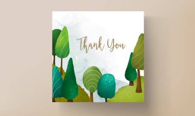 güzel el çizimi yeşillik manzarası ve ağaç davetiye şablonu