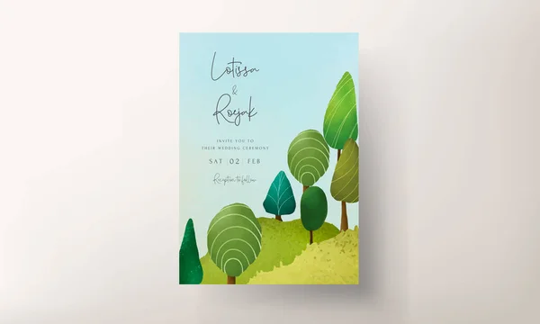 stock vector beautiful hand drawn greenery scenery and tree invitation card template