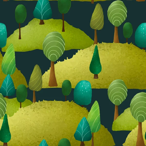 Güzel Çizimi Yeşillik Manzarası Ağaç Deseni — Stok Vektör