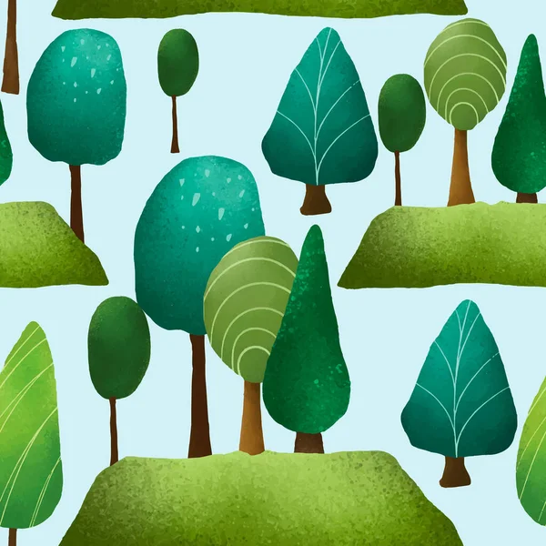 Güzel Çizimi Yeşillik Manzarası Ağaç Deseni — Stok Vektör