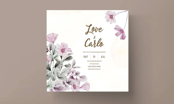 Elegant Wedding Invitation Card Vintage Floral Watercolor — Stock Vector