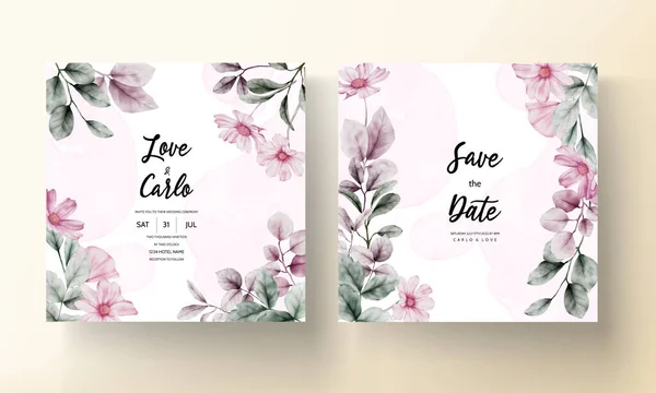 Beautiful Wedding Invitation Card Floral Watercolor — Stock Vector