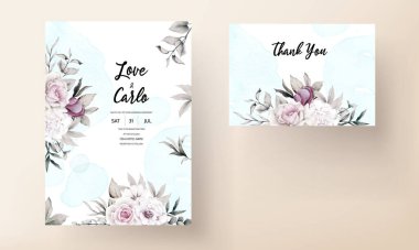 Güzel el çizimi suluboya çiçek davetiye kartı