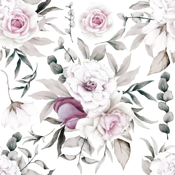 ヴィンテージのバラの花と葉水彩シームレスパターン — ストックベクタ