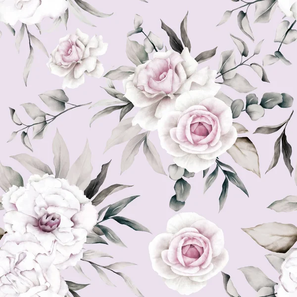 ヴィンテージのバラの花と葉水彩シームレスパターン — ストックベクタ