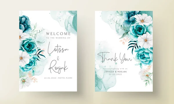 Elegant Watercolor Flower Leaves Wedding Invitation Card — Stock Vector