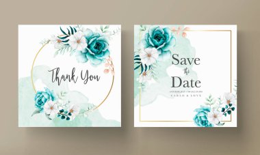 Tosca çiçekli ve yapraklı zarif suluboya davetiye kartı