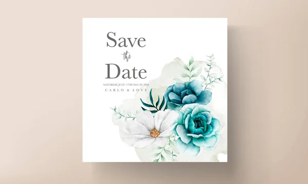 Elegant Watercolor Invitation Card Tosca Flower Leaves — Stock Vector