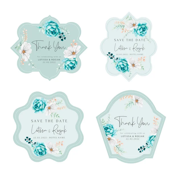 Coleção Etiquetas Casamento Bonito Aquarela Floral — Vetor de Stock