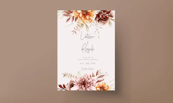Schöne Herbst Blumen Hochzeit Einladungskarte Vorlage — Stockvektor
