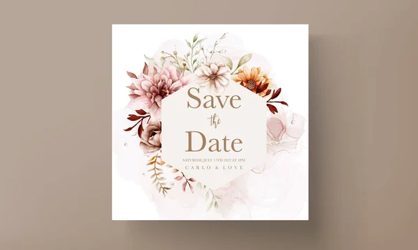 Gyönyörű Őszi Virágos Esküvő Meghívó Kártya Sablon — Stock Vector
