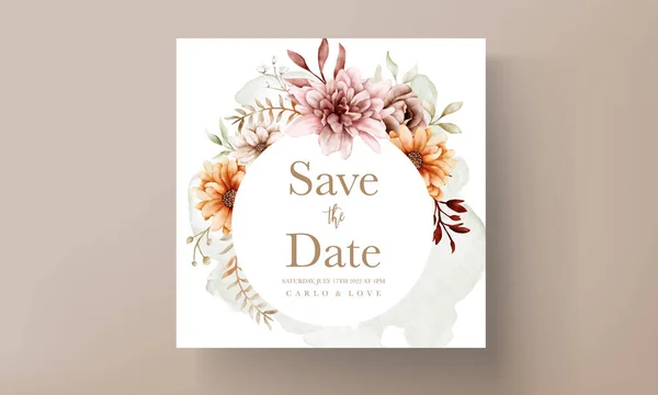 Красивий Осінній Квітковий Весільний Шаблон Запрошення Весілля — стоковий вектор