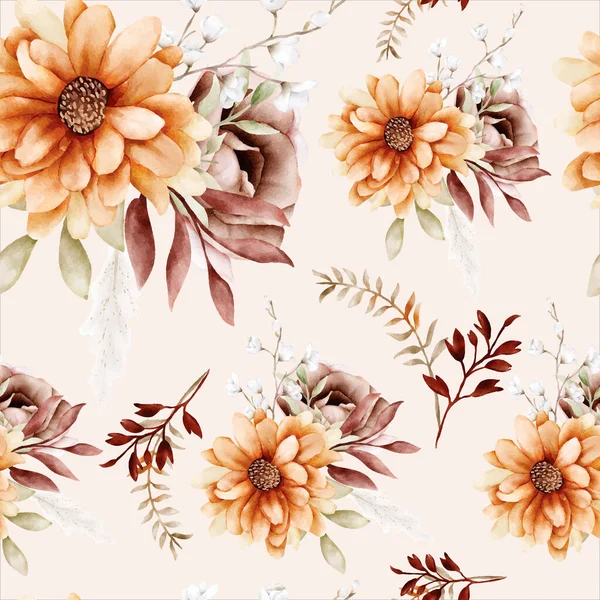 Aquarelle Fleur Automne Feuilles Motif Sans Couture — Image vectorielle