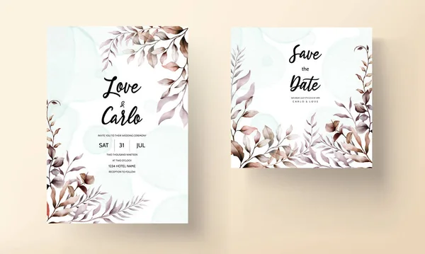 Watercolor Wedding Invitation Beautiful Brown Leaves — Stock Vector