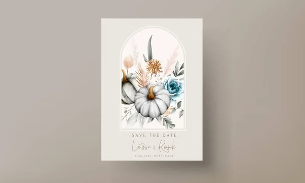 Set Elegant Wedding Invitation Card Hand Drawn Watercolor Flowers Pumpkin — Stock vektor