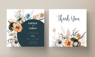 Vintage wedding invitation with beautiful flower and pumpkin