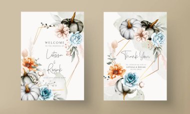 Vintage wedding invitation with beautiful flower and pumpkin