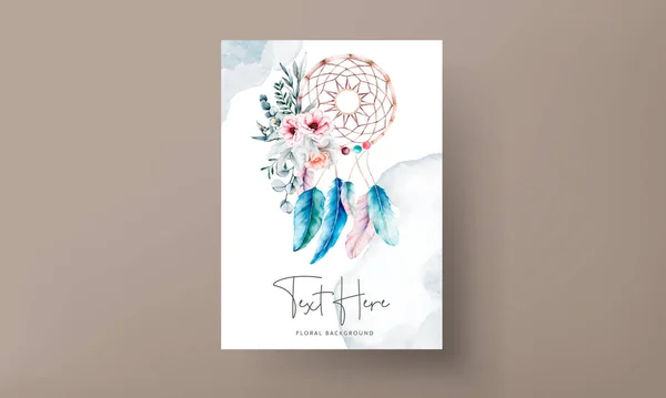 Schöne Blume Und Traumfänger Einladungskarte Vorlage — Stockvektor