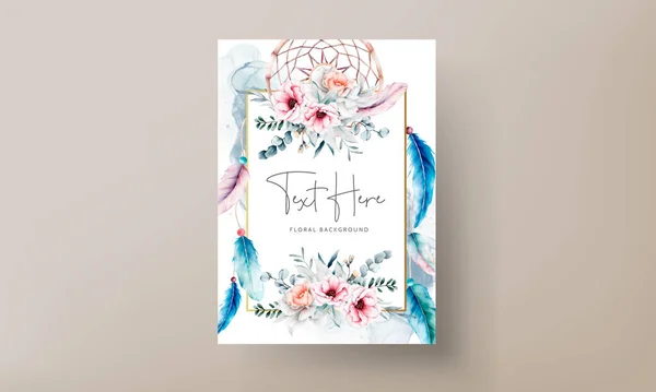 Schöne Blume Und Traumfänger Einladungskarte Vorlage — Stockvektor