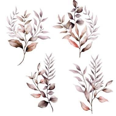 Zarif suluboya kahverengi yapraklar buketi