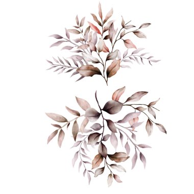 Zarif suluboya kahverengi yapraklar buketi