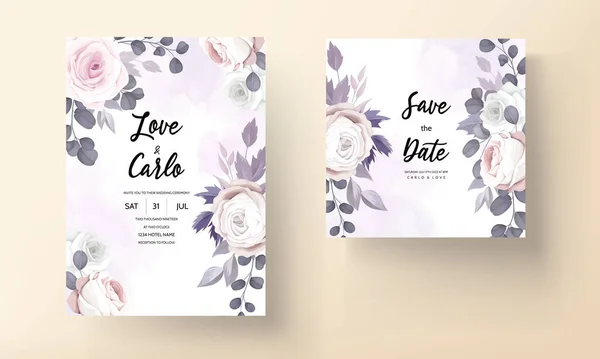 Beautiful Hand Drawing Wedding Invitation Floral Design — Stock Vector
