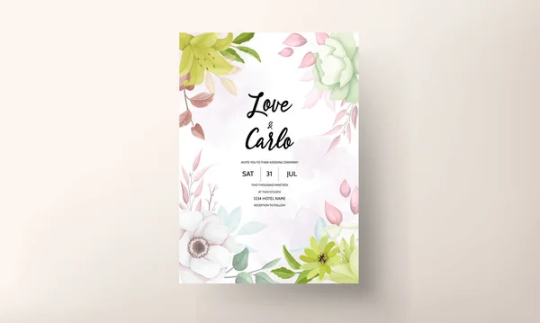 美しい花の誓い結婚式招待状カードテンプレート — ストックベクタ