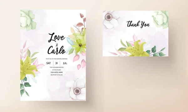 Beautiful Flower Leaves Wreath Wedding Invitation Card — Stock Vector
