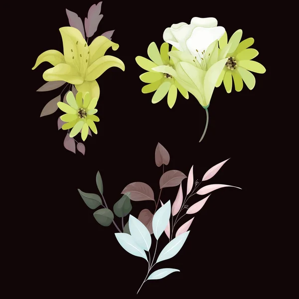 美丽的花束 海葵花和树叶 — 图库矢量图片