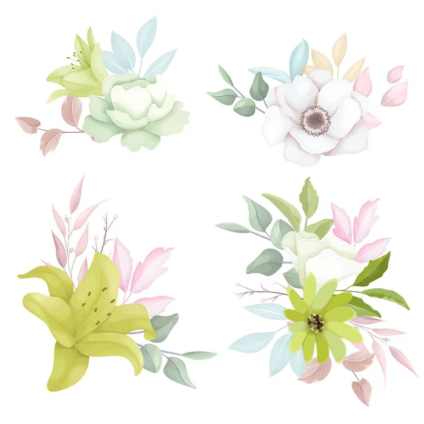 美しいブーケ アネモン 花と葉 — ストックベクタ