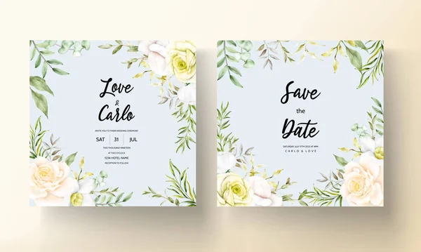 Beautiful Blooming Flower Wedding Invitation Card — Stock Vector
