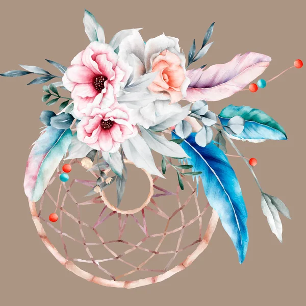 Bela Flor Dreamcatcher Buquê Ilustração — Vetor de Stock