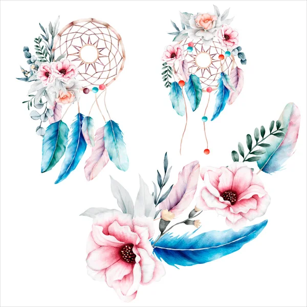 Beautiful Flower Dreamcatcher Bouquet Illustration — Stock Vector