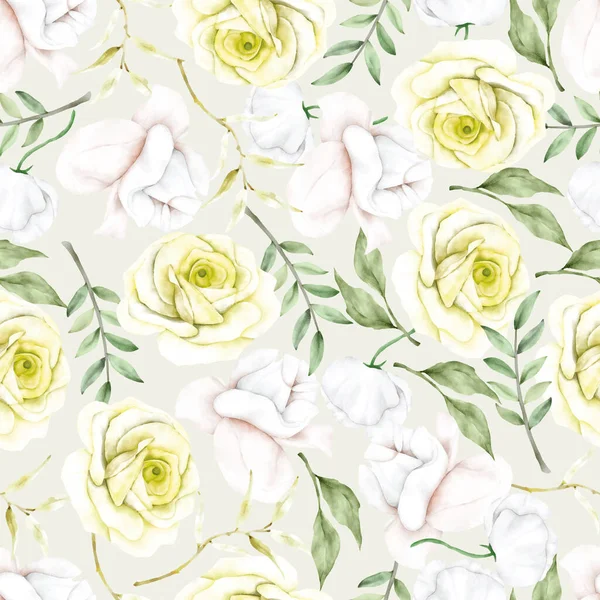 Belles Fleurs Roses Feuilles Motif Sans Couture — Image vectorielle