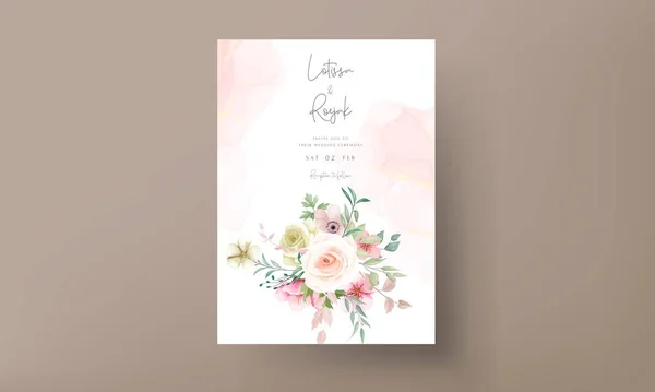 Schöne Handgezeichnete Blume Und Blätter Hochzeitseinladung — Stockvektor