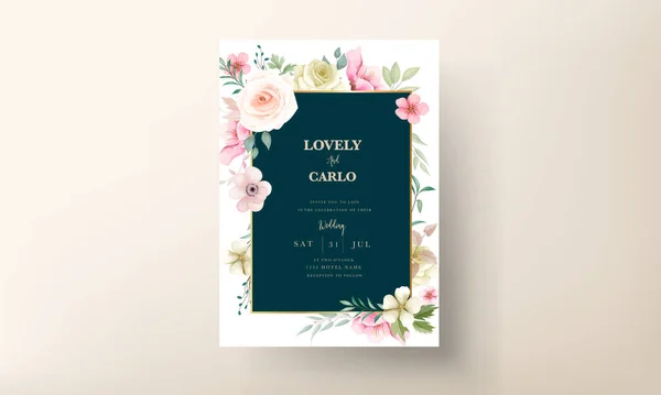 Beautiful Hand Drawn Flower Leaves Wedding Invitation — Stock Vector